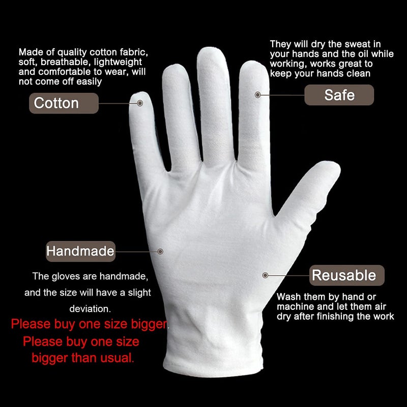 YITIAOYU 24pcs Soft Cotton Gloves for Dry Hands, Overnight Eczema Moisturizing Lotion Treatment Reusable Work Gloves for Coin Jewelry Silver Archival Costume Inspection (Medium, White) - Image 4